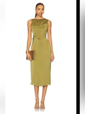 Theory Olive Green Sleeveless Drape Midi Dress
